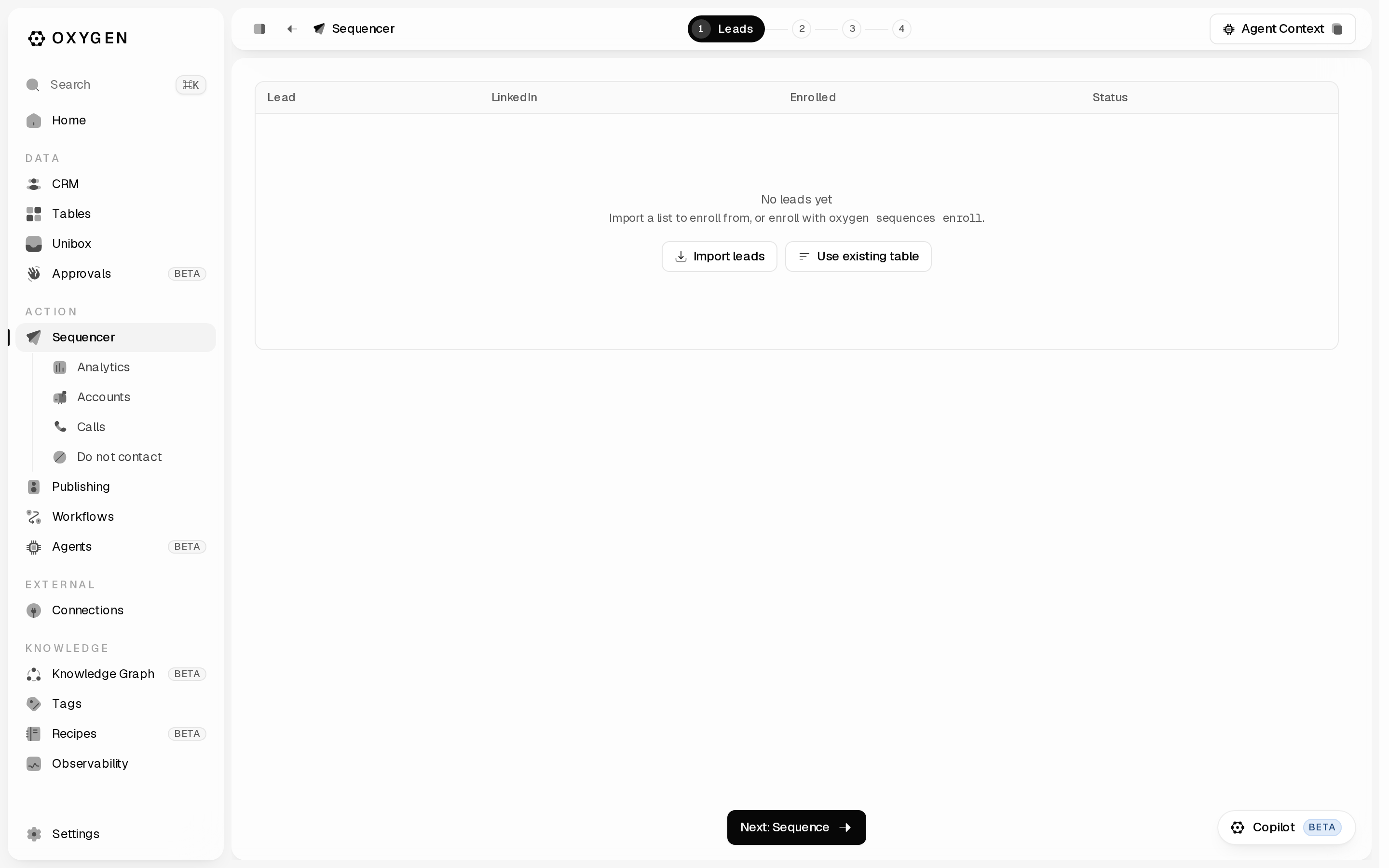 The sequence editor's four stages: Leads, Sequence, Senders, Launch